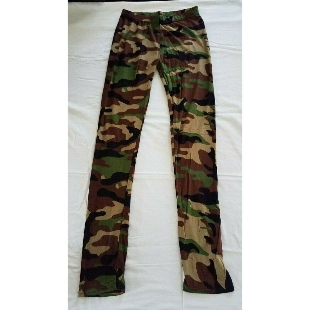 Large Leggings L'Amour Green Brown Army Camo Camouflage NWT - Picture 2 of 7
